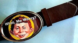 What Me Worry? Alfred E. Neuman Epoxy Photo Buckle &amp; Brown Bonded Leather Belt - £19.51 GBP