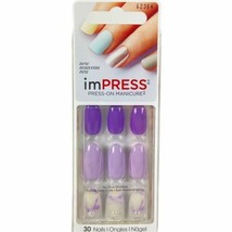 NEW Kiss Nails Impress Press On Manicure Medium Gel Almond Purple White ... - $11.88