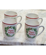 Royal Norfolk Coffee Tea Mugs 12oz Christmas Happy Holiday Holly Wreath ... - £38.69 GBP