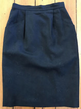 Vintage 80s 90s Black 100% Wool Lined Pencil Skirt  w Pockets 27&quot; Waist ... - $24.99