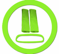 Steering wheel cover, seat belt covers &amp; rear view mirror cover   lime g... - $19.81
