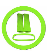 Steering wheel cover, seat belt covers &amp; rear view mirror cover   lime g... - $19.81