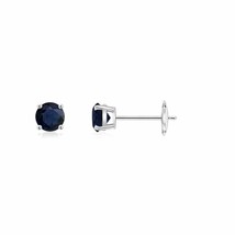 Natural Blue Sapphire Round Solitaire Stud Earrings in 14K Gold (Grade-A , 3MM) - £247.21 GBP