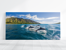  Dolphins Hawaii Beach Ocean Landscape Canvas Wall Art Painting Photo 20x40 - £55.08 GBP