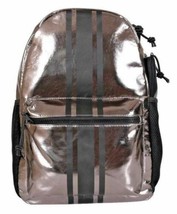 IDEOLOGY Silver Metallic Black Faux Leather Striped Backpack Bookbag Bag - £11.99 GBP