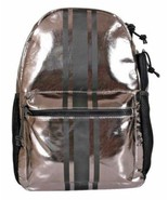 IDEOLOGY Silver Metallic Black Faux Leather Striped Backpack Bookbag Bag - £11.79 GBP