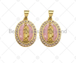 Mary Pink Mother-of-pearl Inlay Oval Pendant, Cubic Zirconia Pendant, Gold Pink - £3.00 GBP