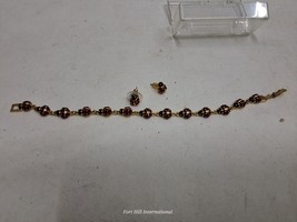 JOAN RIVERS 7.5" Red Gold Enamel Ladybug Bracelet & Post Earrings Set - $69.29