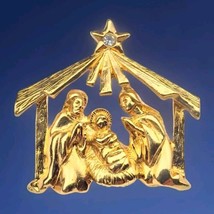 Nativity Scene Vintage Gold Tone Pin Baby Jesus Mother Mary Saint Joseph - £9.67 GBP