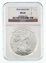 2014 $1 Silver American Eagle Graded by NGC as MS-69 - £45.13 GBP