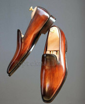 Handmade Men&#39;s Leather Luxury Loafer Slip On Moccasin Stylish Dress Shoes-496 - £172.59 GBP