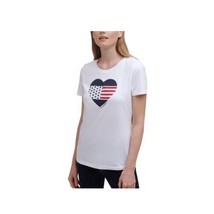 Tommy Hilfiger Womens XS White American Flag Heart Short Sleeve Top NWT W87 - £18.95 GBP
