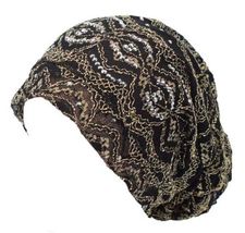 Black Gold Slouch Beanie Laced Rhinestones Tube Beanie Muslim Hijab Turb... - £22.04 GBP
