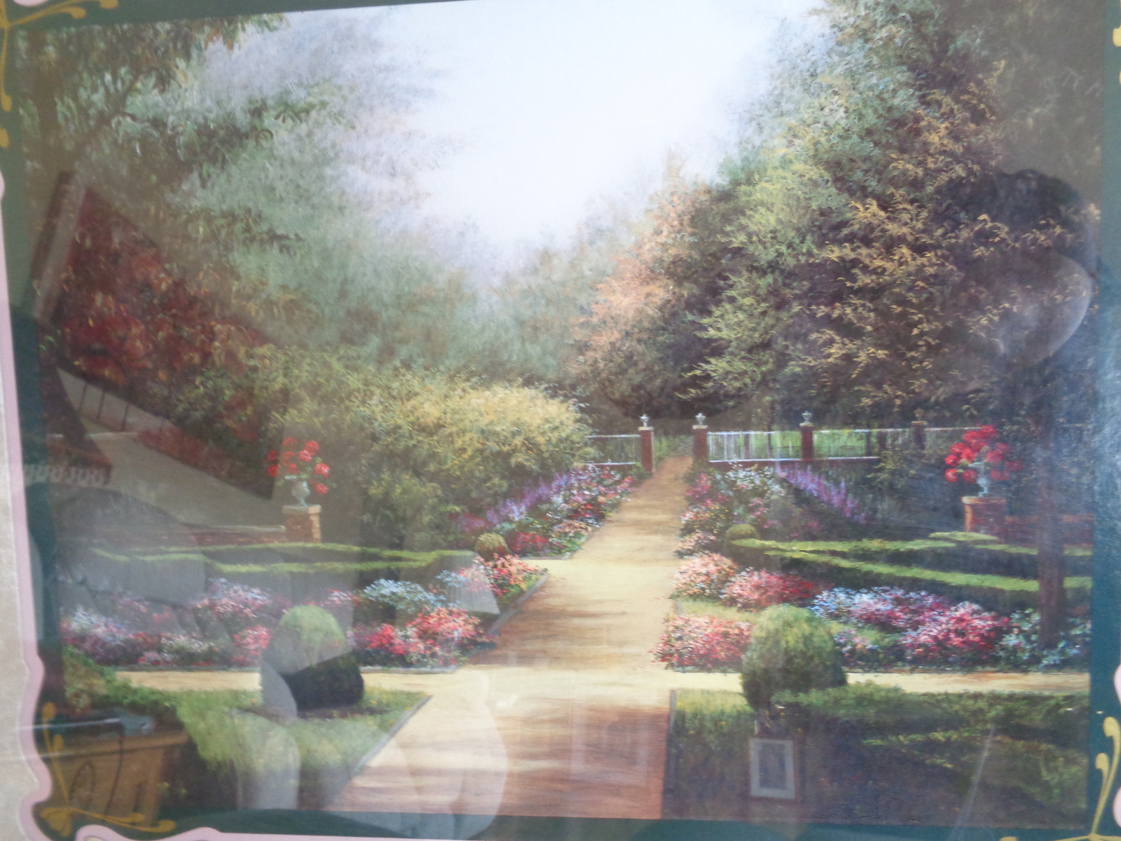 Homco Home Interior Garden Path Picture With Trees Flowers and Sidewalk 27 x 23 - £107.66 GBP