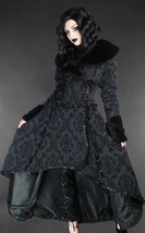 Blue Black Evil Queen Brocade Gothic Victorian Winter Long Corset-Back Coat - $168.77