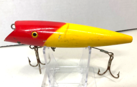 Vintage Large 7&quot; Solid Wooden Plug Fishing Lure Original Red/Yellow Pain... - $50.00