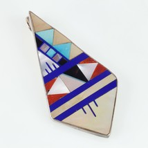 L. Lonjose zuni Sterling &amp; gemstone inlay Kite Shape pendant 9.3gr - £98.69 GBP