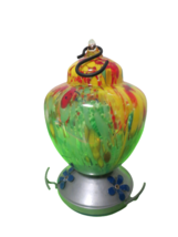 Hand Blown Glass Hummingbird Feeder Colorful Hanging 9&quot;T - £19.78 GBP