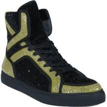 Men High Top Shoes By FIESSO AURELIO GARCIA ,Fancy Rhine stones 2402 Black Gold image 3