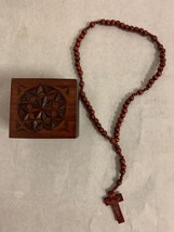 Vintage INRI Crucifix Catholic Jesus Christian Cross Pendant Wood Bead Rosary... - £27.68 GBP