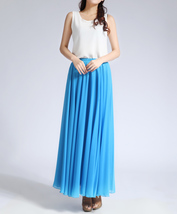 Aqua-blue Long MAXI Chiffon Skirt Women Chiffon Maxi Skirt Summer Beach Skirt image 4