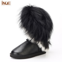 women winter snow boots rabbit tassels cow leather waterproof non-slip sole whit - £148.25 GBP