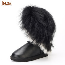 women winter snow boots rabbit tassels cow leather waterproof non-slip sole whit - £141.81 GBP