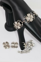 Lang 1940s Sterling Silver Dogwood Flower Bracelet Earrings Brooch Pin Set - £79.00 GBP