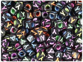 BeadTin Black Opaque 7mm Cube Alpha Plastic Beads - Colored Letter Y (75... - $2.09