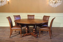 NEW 84" Round Extendable Dining Table Large Solid Walnut Old World Hidden Leaves - $5,438.17
