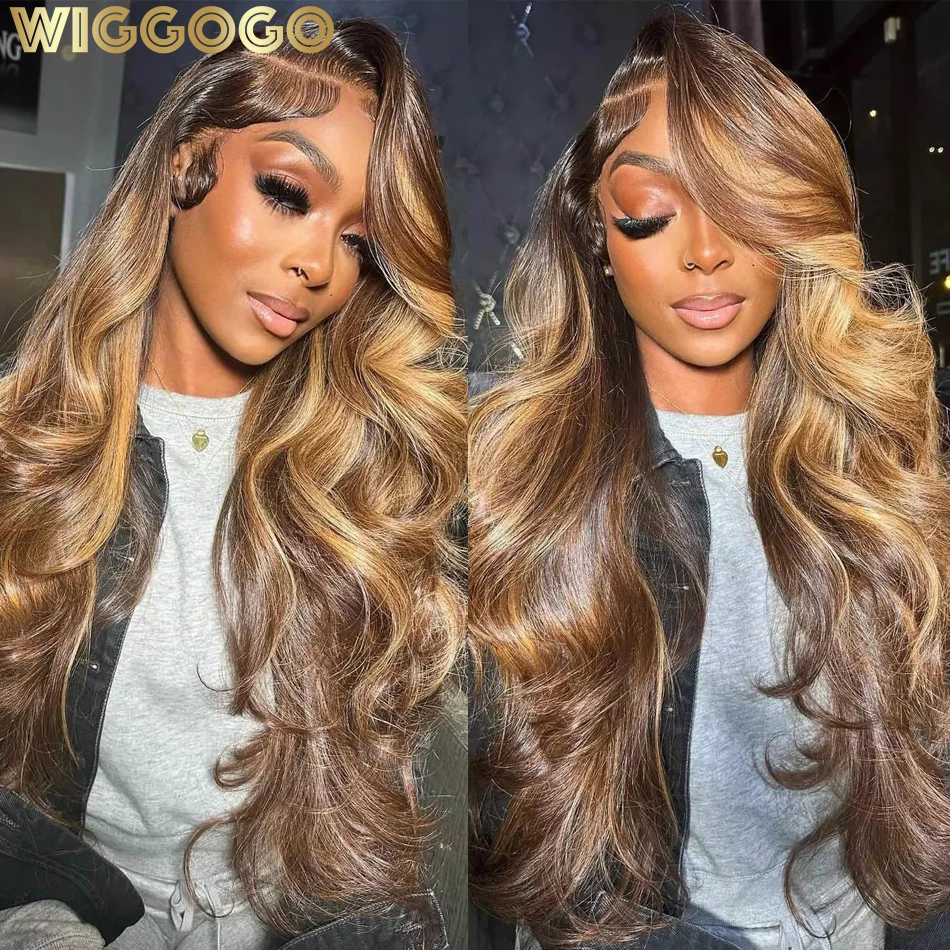 Wiggogo 13x6 Highlight Wig Human Hair 13X4 Colored Ombre Body Wave Lace Front - £101.89 GBP+