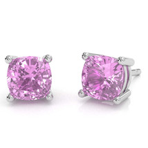 Lab-Created Pink Sapphire 6mm Cushion Stud Earrings in 14k White Gold - £223.58 GBP