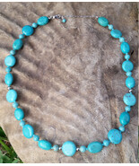 Turquoise Flat Round Beaded 925 Silver Necklace Pre-Owned - $59.99