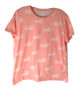 PUMA Women&#39;s Youth XL Short Sleeved Tshirt Top Peach White Logo Graphic Tee - $11.83
