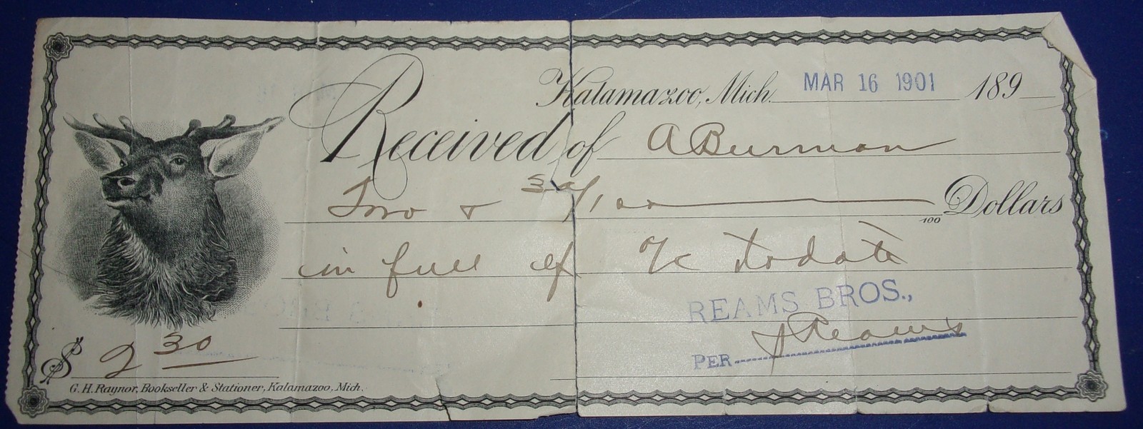 Vintage Reams Brothers Co Receipt 1901 - $1.99