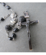 Vintage Rosary Prayer Carved Beads Christian Crucifix Jet Black Marked Sterling - $49.99