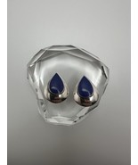 Vintage Sterling Silver Blue Lapis Lazuli Tear Drop Clip Earrings 2.8cm - £31.05 GBP