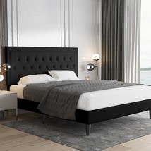 Queen Size Bed Frame Upholstered Platform Bed with Adjustable Headboard - £142.66 GBP
