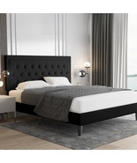 Queen Size Bed Frame Upholstered Platform Bed with Adjustable Headboard - £140.85 GBP