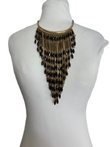 Charming Charlie Gold Tone Black Beads Chain Statement Bold  - £15.27 GBP