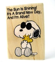 Peanuts Snoopy &amp; Woodstock Hug Wood Stamp New 2002 Sun Shining I&#39;m Alive vtg - £19.75 GBP