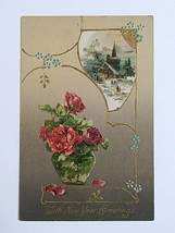 With New Year Greetings Embossed Floral Winsch Back Postcard 1908 - £7.81 GBP