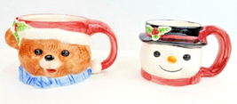 3D Coffee Mugs Snowman &amp; Teddy Bear Set Of 2 Christmas - $14.95