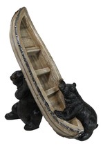 Western Rustic Forest Black Bears Moving A Canoe Boat To The River Figurine - £21.63 GBP