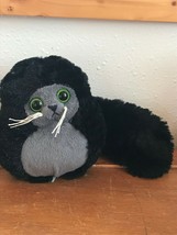 Black Plush Ganz Lemur Kitty w Green Eyes w Long Fluffy Tail Stuffed Animal - £8.17 GBP