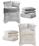 FRYE Faux Fur Carved Luxury Comforter 3 Piece Queen Set, Reversible Gray... - $287.15 CAD