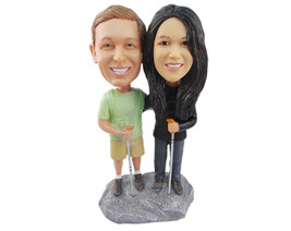 Custom Bobblehead Rock Climbing Couple Posing With Their Rock Climbing Stick - W - £119.42 GBP