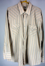 Ely Cattleman Vintage Mens (Xl) Pearl Snap Beige Striped L/S Western Shirt - $22.01