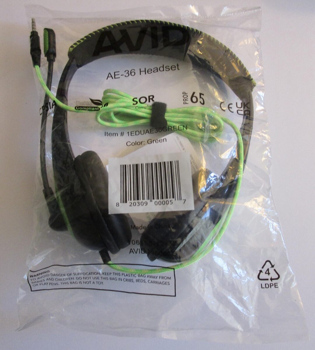 Ergoguys Llc 1EDUAE36GREEN Avid Education 3.5mm Plug Headset Green. Head... - $18.97