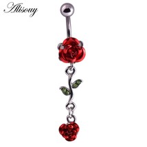 Alisouy 1pc Fashion Surgical Steel Silver Color Rose Flower Navel belly button r - £9.53 GBP